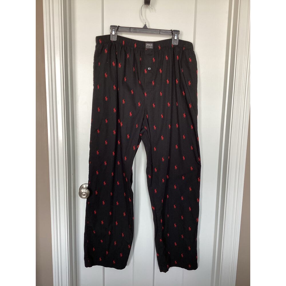 Polo Ralph Lauren Men Cotton Woven Pajama Pants Allover Pony Red Black Size‎ XL